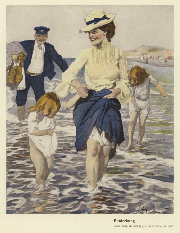 Família à beira-mar (lito a cores) de Ernst (after) Heilemann