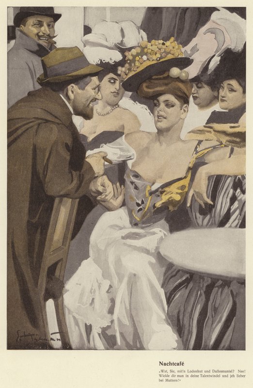 Café noturno (lito colorido) de Ernst (after) Heilemann