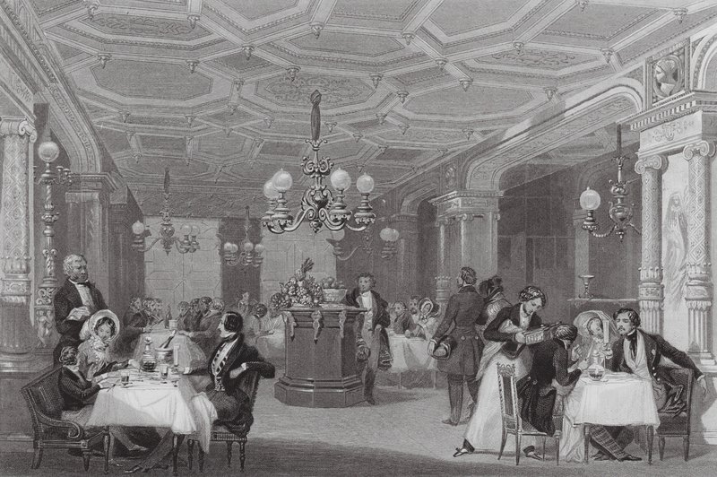 Os "Trois Freres Provenceaux", Palais Royal, Paris, A célebre casa de comer (gravura) de Eugene Louis (after) Lami