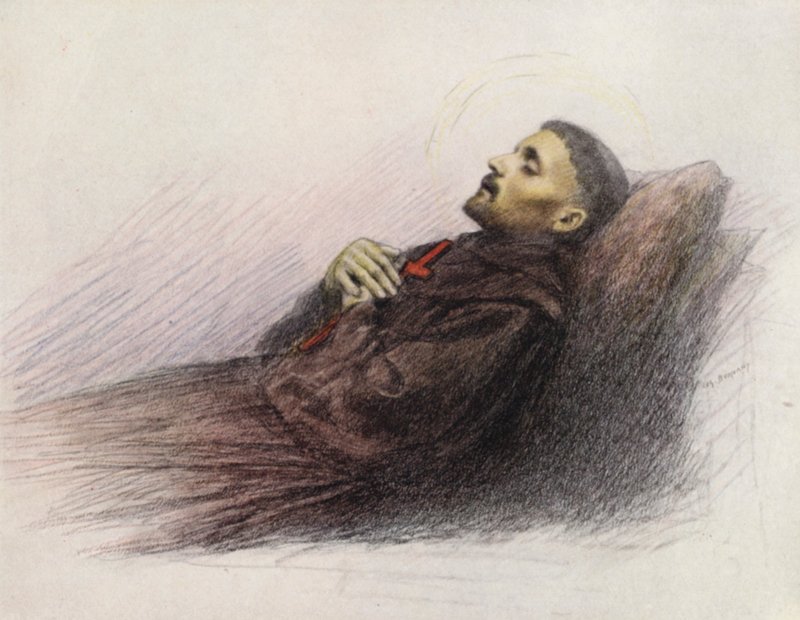 São Francisco no leito de morte (litografia a cores) de Eugene (after) Burnand
