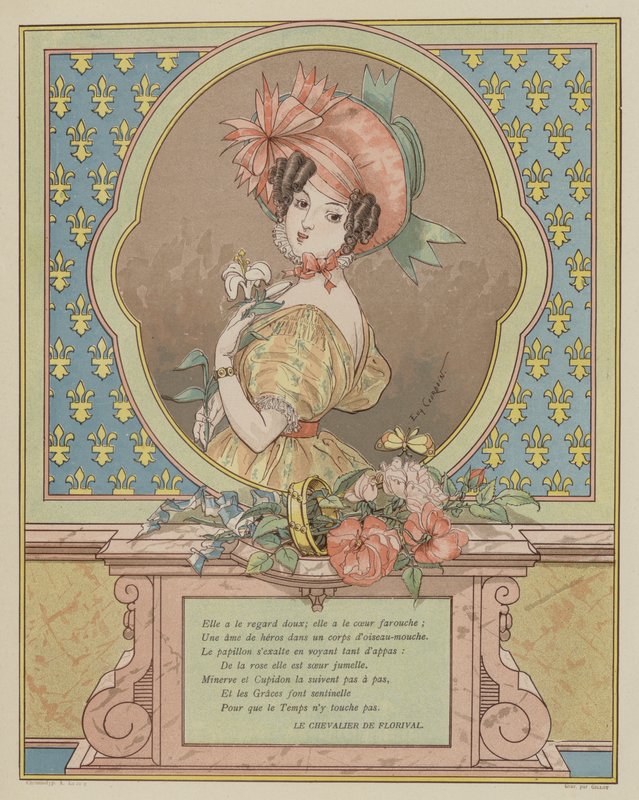 Retrato de uma bela jovem mulher (cor litho) de Eugene (after) Courboin