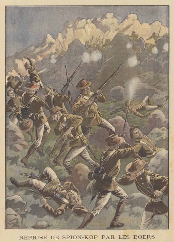 Batalha de Spion Kop, África do Sul (cor litho) de Eugene Damblans