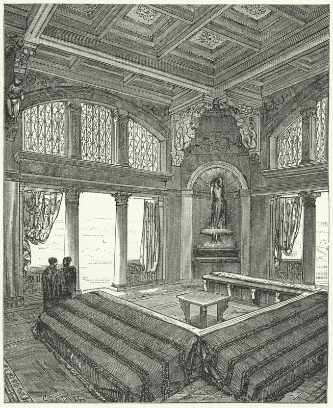 Triclinium, sala de jantar formal em um edifício romano de Eugene Emmanuel after Viollet le Duc