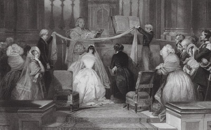 Um casamento francês em St Roch, Paris (gravura) de Eugene Louis (after) Lami