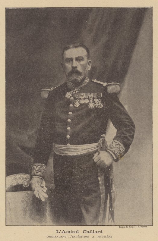 Almirante Caillard, comandante da frota francesa em Mytilene, Lesbos de Eugene Pirou