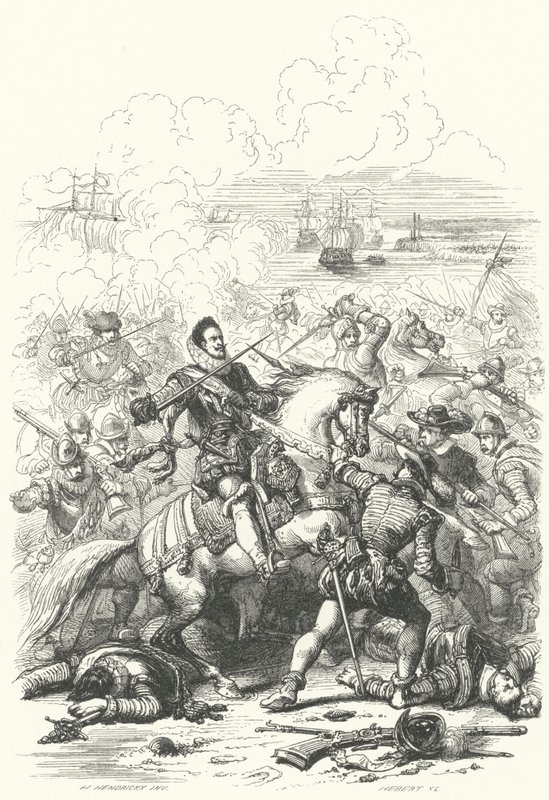 Arquiduque Albert VII da Áustria, governador dos Países Baixos espanhóis, na batalha de Nieuwpoort, 1600 de European School