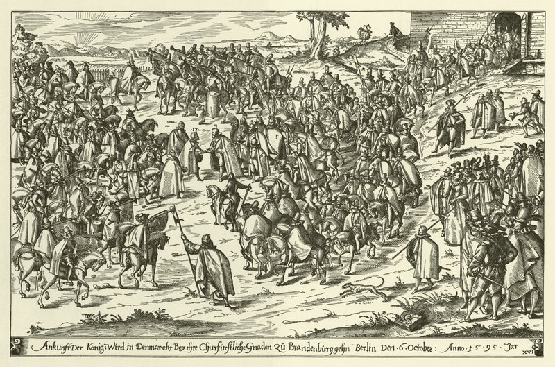 Chegada do rei Christian IV da Dinamarca em Berlim em visita ao John George, eleitor de Brandemburgo, 6 de outubro de 1595 de European School