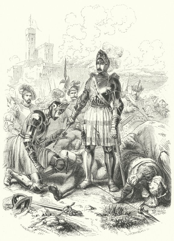 Francis I da França se rende aos espanhóis na batalha de Pavia, 1525 de European School