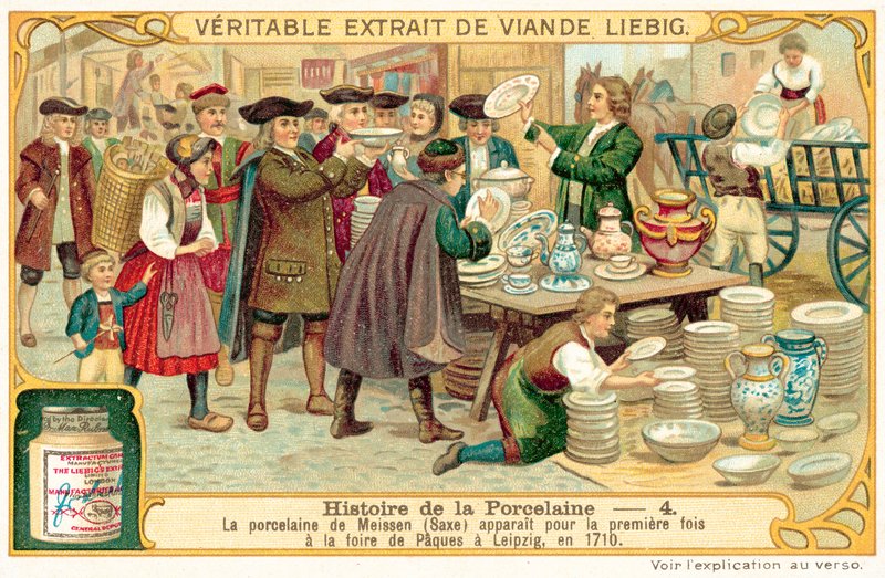 Porcelana de Meissen aparecendo pela primeira vez na feira da Páscoa em Leipzig, 1710 de European School