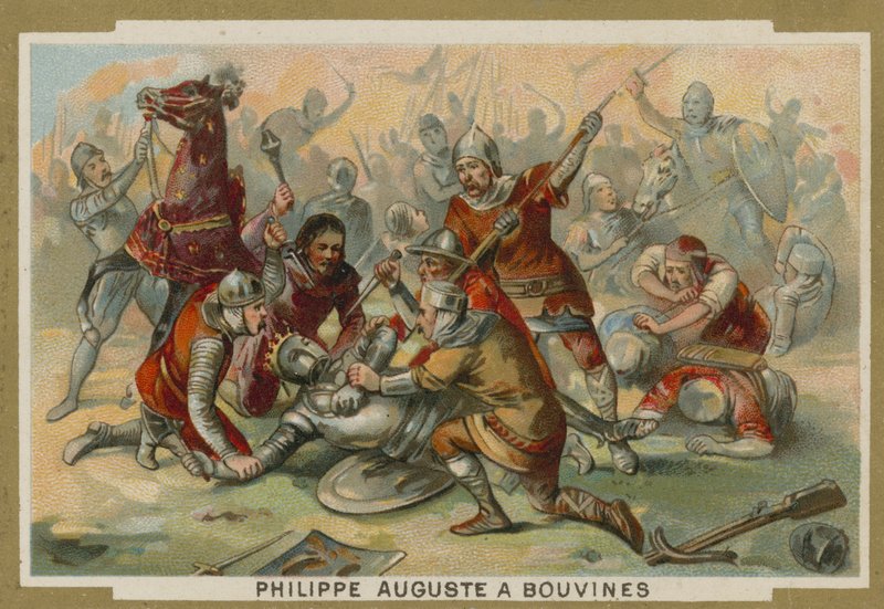 Filipe Augusto da França desmontado na Batalha de Bouvines, 1214 de European School