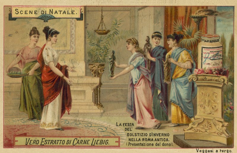 Apresentando um presente, festival do solstício de inverno na Roma Antiga de European School