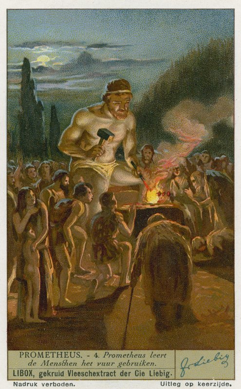 Prometheus ensinando o homem a usar fogo de European School