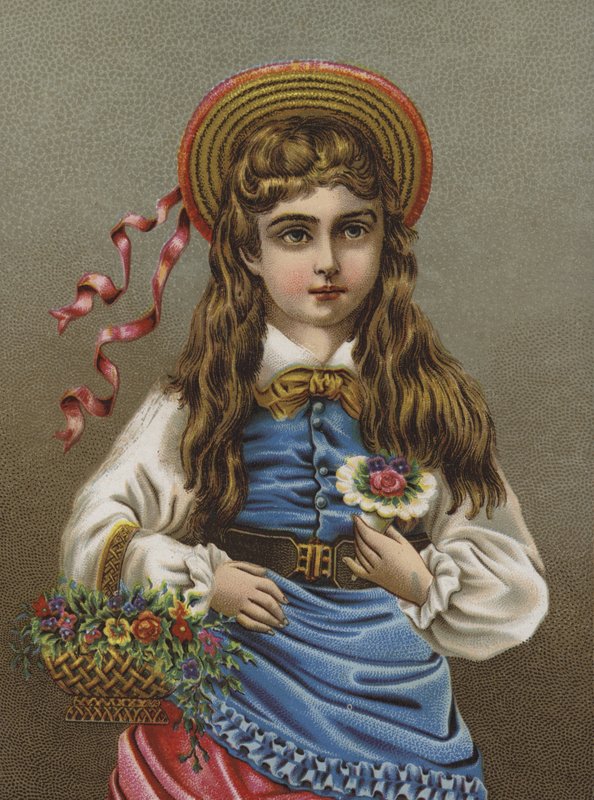 Garota séria, segurando um buquê de flores de European School