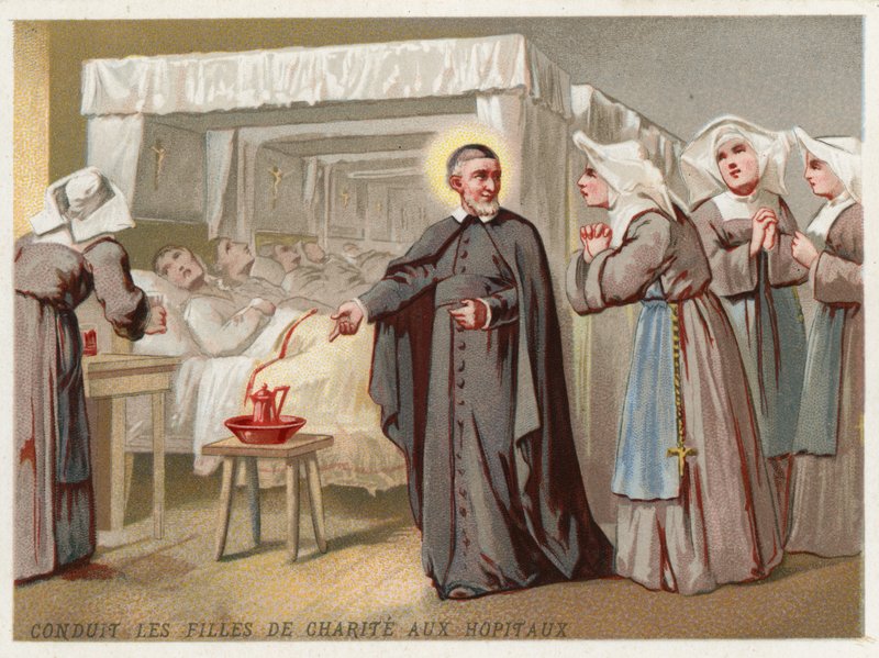 São Vicente de Paulo liderando as Filhas da Caridade para ajudar em um hospital de European School