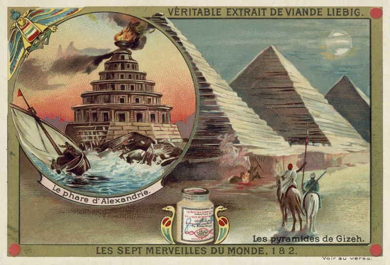 O Farol de Alexandria e as Pirâmides de Gizé, no Egito de European School
