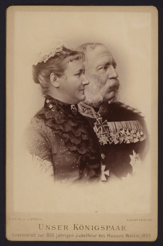Retrato, Albert, Rei da Saxônia, e sua esposa, antiga Princesa Carola da Suécia (foto a p/b) de European Photographer