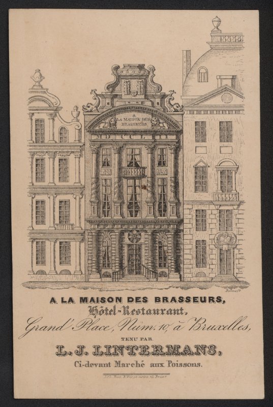 A La Maison Des Brasseurs, Hotel Restaurante, Bruxelas, L J Lintermans (gravura) de European School