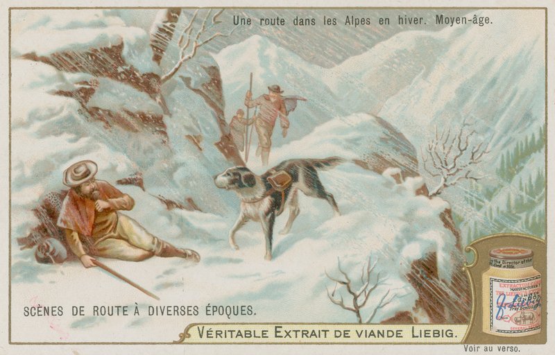 Uma estrada medieval sobre os Alpes no inverno de European School