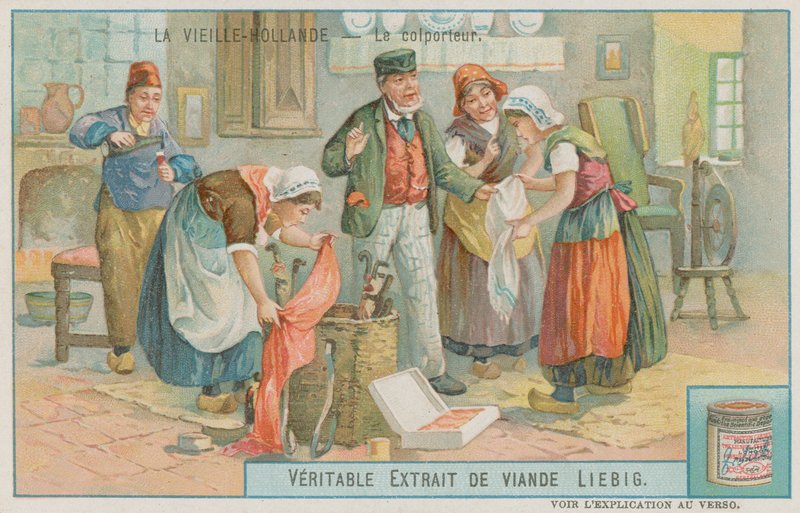 Um vendedor ambulante vendendo suas mercadorias na Holanda antiga de European School