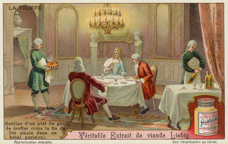 Um prato guarnecido com trufas servidas na Paris do século XVIII de European School