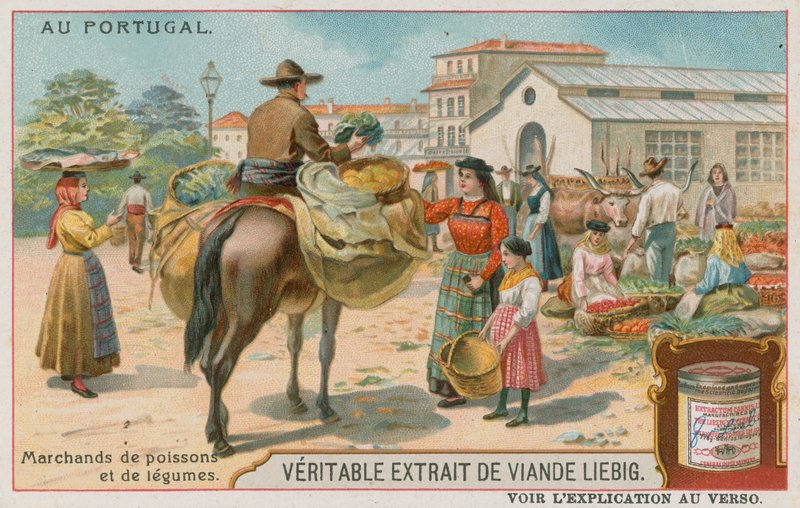 Um mercado de peixe e vegetais de European School