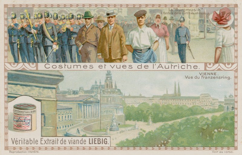 Uma banda militar e uma visão do Franzensring em Viena de European School