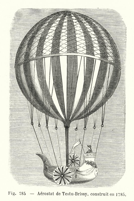 Aerostato da Testu-Brissy, construído em 1785 (gravura) de European School