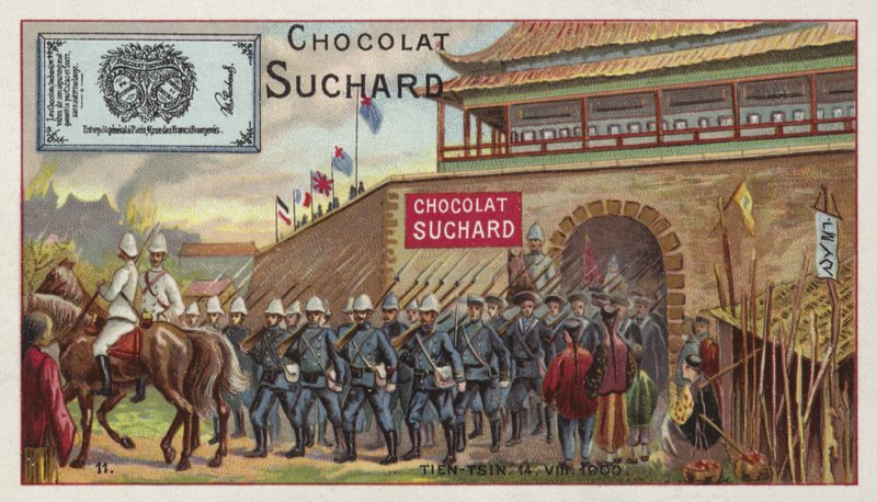 Tropas aliadas marchando de Tianjin, China, Rebelião dos Boxers, 1900 de European School