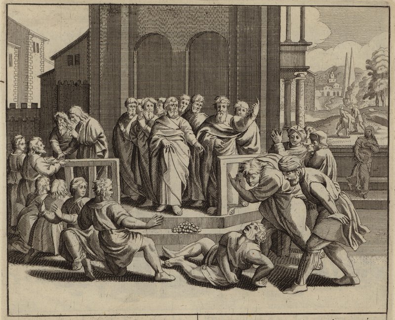 Ananias caindo mortas depois de mentir ao Espírito Santo (gravura) de European School