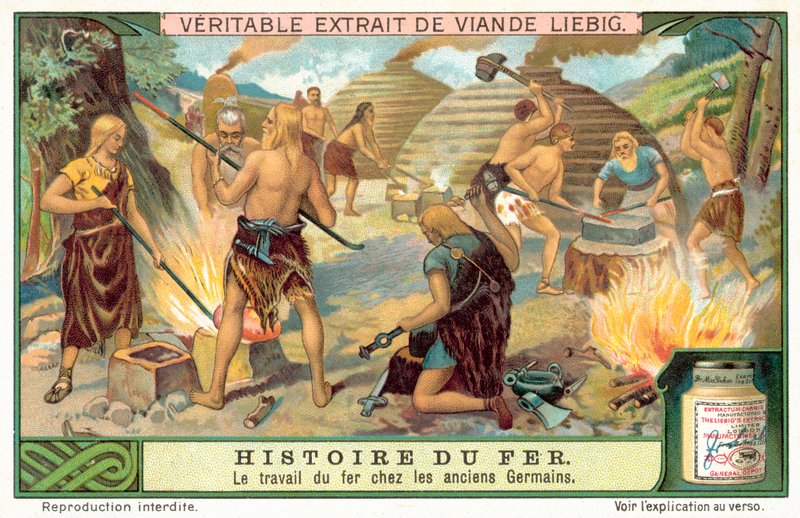 Antiga tribo germânica que fabrica armas de ferro (chromolitho) de European School