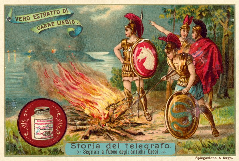 Antigos gregos sinalizando pelo fogo (chromolitho) de European School