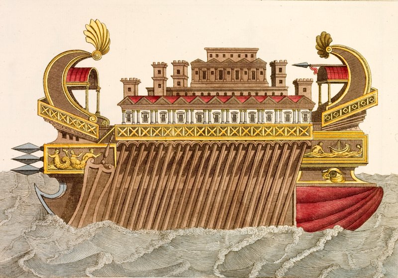Navio de guerra antigo (gravura colorida) de European School