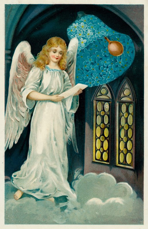 Anjo e sino de flores (cromolitho) de European School