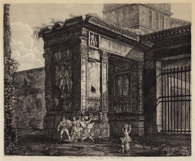 Arco de Septimius Severus e Forum Boarium, Roma, Itália (gravura) de European School
