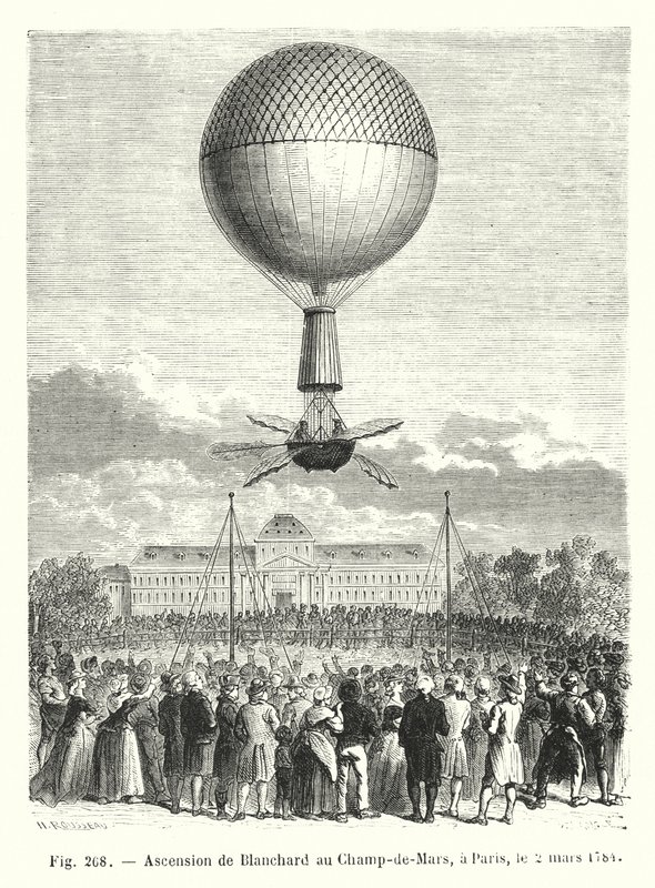 A ascensão de Blanchard a Champ-de-Mars, em Paris, 2 de março de 1784 de European School