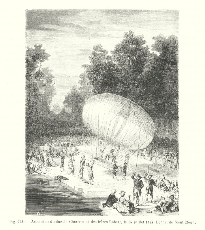 Ascensão do Duque de Chartres e dos irmãos Robert, 15 de Julho de 1784, Partida de Saint-Cloud (gravura) de European School