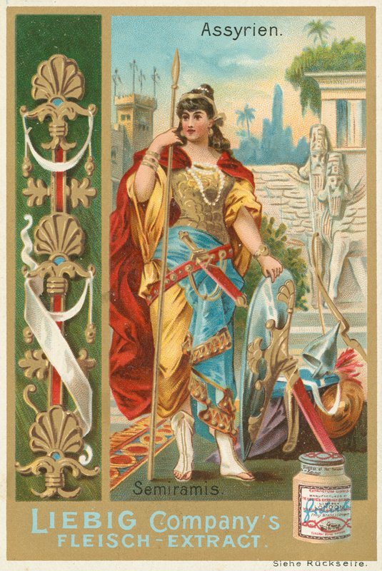 Assíria, Semiramis, cartão Liebig, início do século XX (cromo) de European School