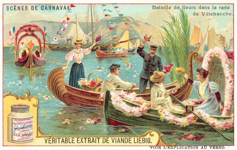 Batalha de flores no porto de Villefranche, França (chromolitho) de European School
