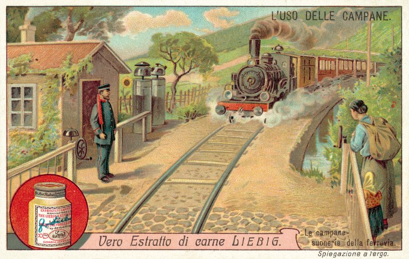 Sinos para avisar da aproximação de comboios numa passagem de nível (chromolitho) de European School