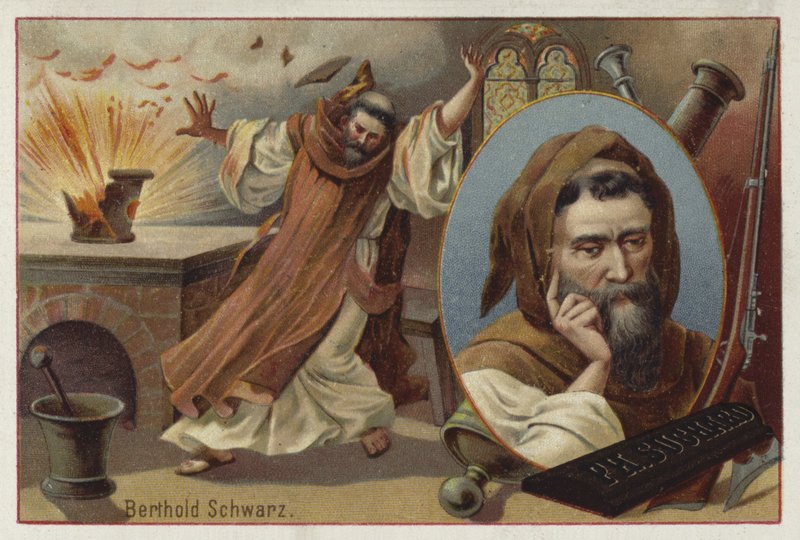 Berthold Schwarz, lendário alquimista alemão do século 14, disse ter inventado a pólvora de European School