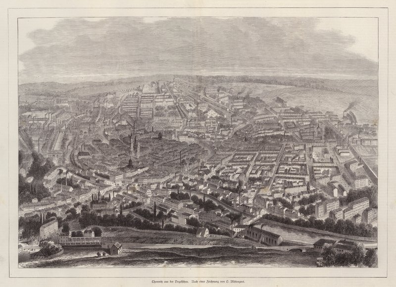 Vista aérea de Chemnitz, Alemanha (gravura) de European School