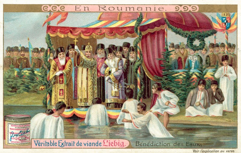 Bênção das águas na Romênia (chromolitho) de European School