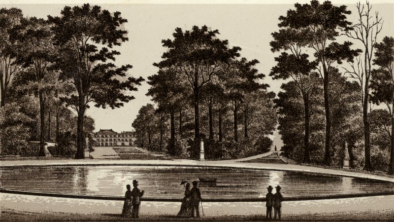 Bruxelles/Bruxelas: Vista do parque (litho) de European School