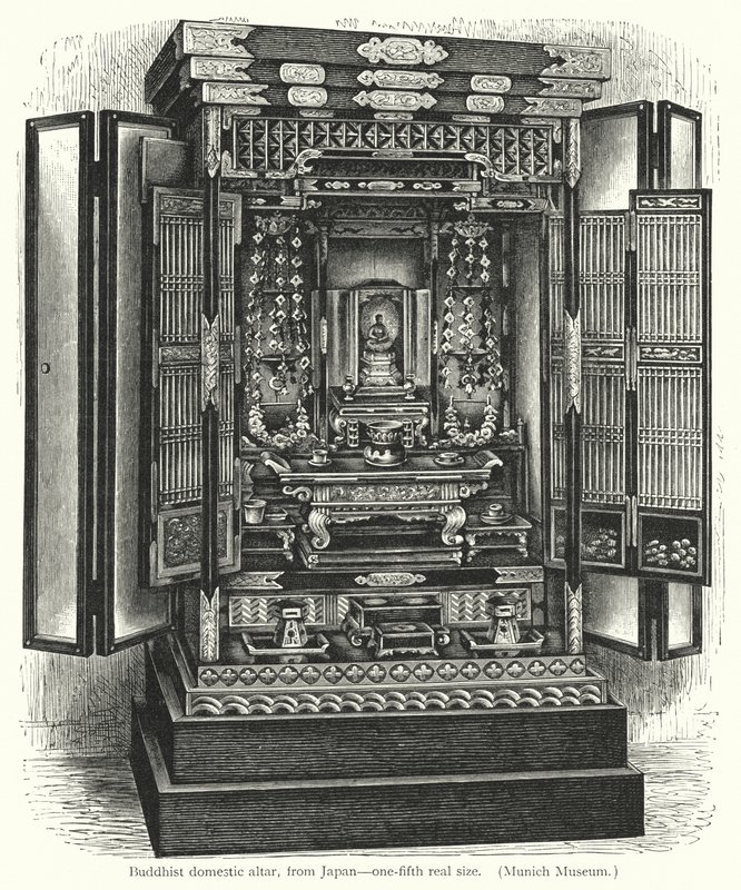 altar doméstico budista, do Japão (gravura) de European School