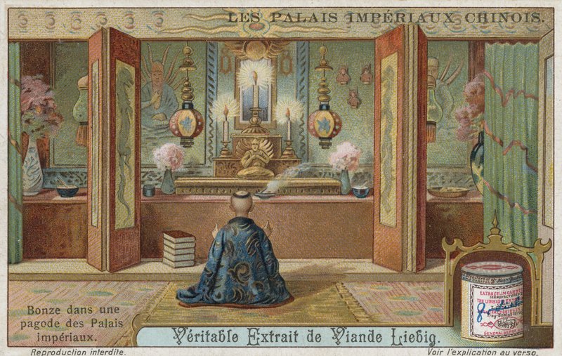 Monge budista em um pagode de um palácio imperial, China de European School