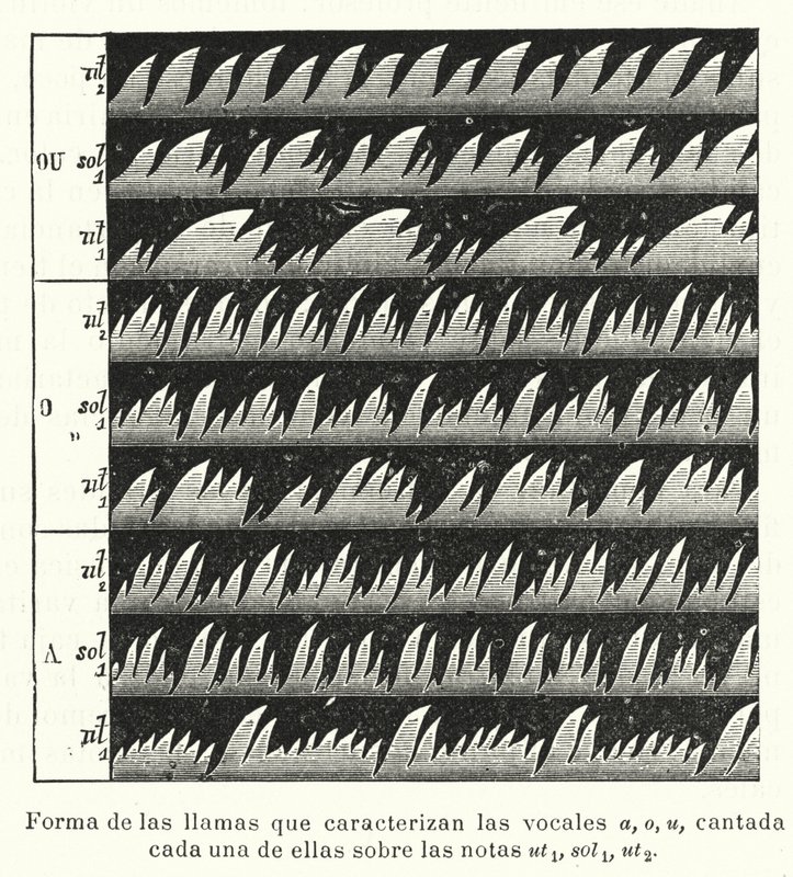 Chama Bunsen de um aparelho de chama manométrica para a visualização de ondas sonoras (litho) de European School