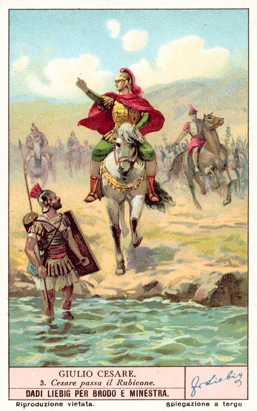 César atravessando o Rubicão, 49 BC (chromolitho) de European School