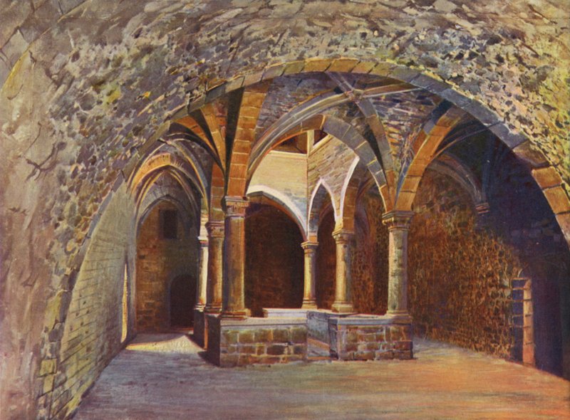 Cannes, O interior do Chateau St-Honorat (litografia a cores) de European School