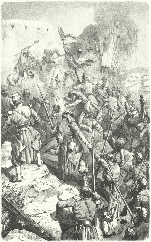 Captura do Reduto de Malakoff durante o Cerco de Sevastopol, 8 de Setembro de 1855 (gravura) de European School