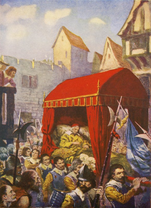 Chegada do Cardeal Richelieu a Lyon (litografia a cores) de European School